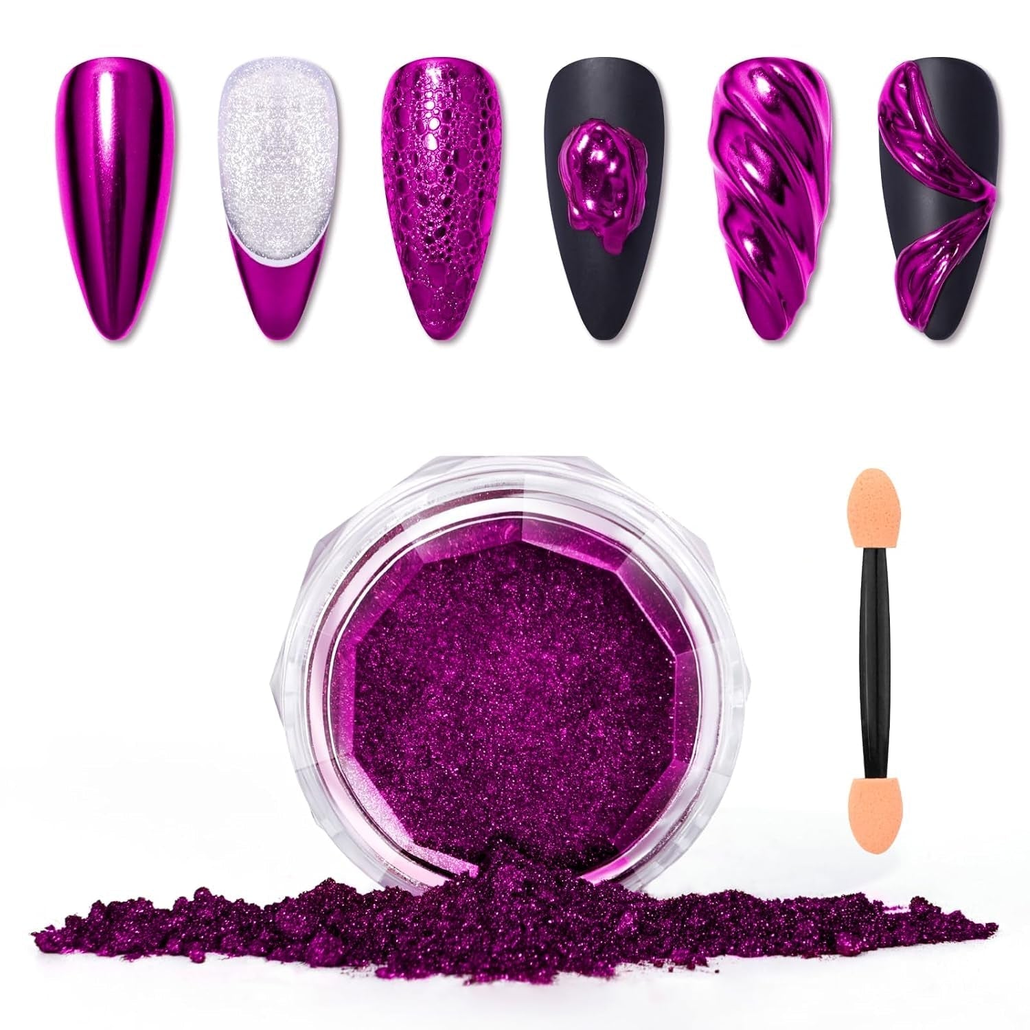 Set pudră unghii Saviland Chrome – Pudră unghii Chrome Laser roz efect oglindă Nail Art cu laser, sclipici pentru unghii manichiură pudră decorativă cu bețișoare de burete, pudră sclipici pentru unghii salon de unghii