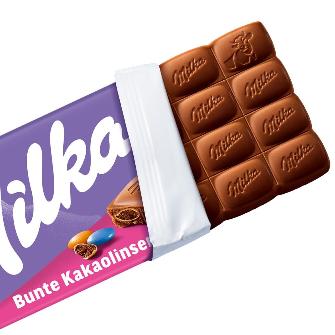 Milka chokolade med linser farvet med kakao - Alpine mælkechokolade med sprøde linser med chokolade - 100g