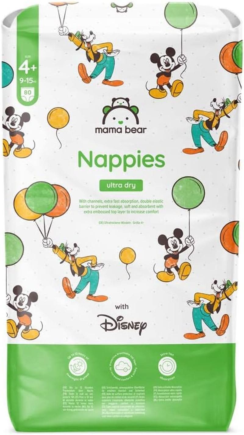 Scutece Mama Bear Disney Ultra Dry mărimea 4 (8-14 kg), alb, 84 bucăți (1 pachet) Naty Shop Mărimea 4+ (9-15 kg) Pachet individual