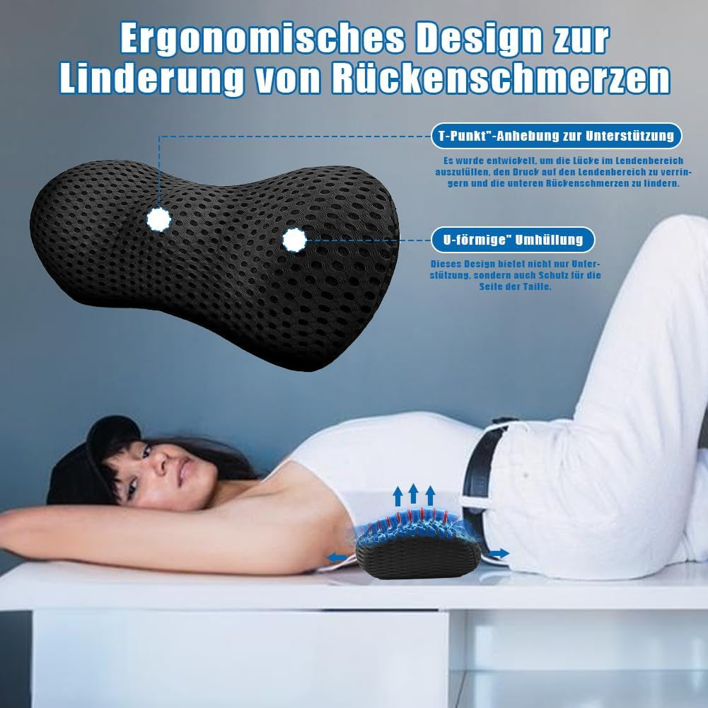 Pernă lombară spate, pernă lombară ergonomică din spumă cu memorie, pernă spate mașină, pernă de sprijin lombar pentru scaune auto și scaune de birou (negru) Perne lombare Naty Shop