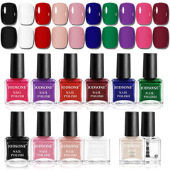 JODSONE 12 dele neglelak sæt 10 farver kombination 2 base coat og top coat hurtigtørrende neglelak til amatører og begyndere