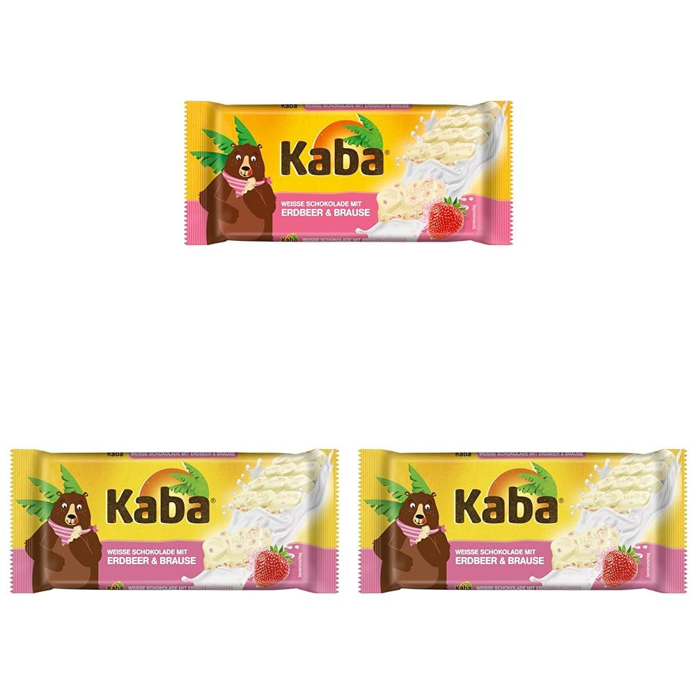 Kaba hvid chokolade med jordbærsmag og brusende slik, chokoladebar, bar 85 g, hvid chokolade med jordbærfrugtsmag og brusende slik med original kaba smag (pakke med 3)