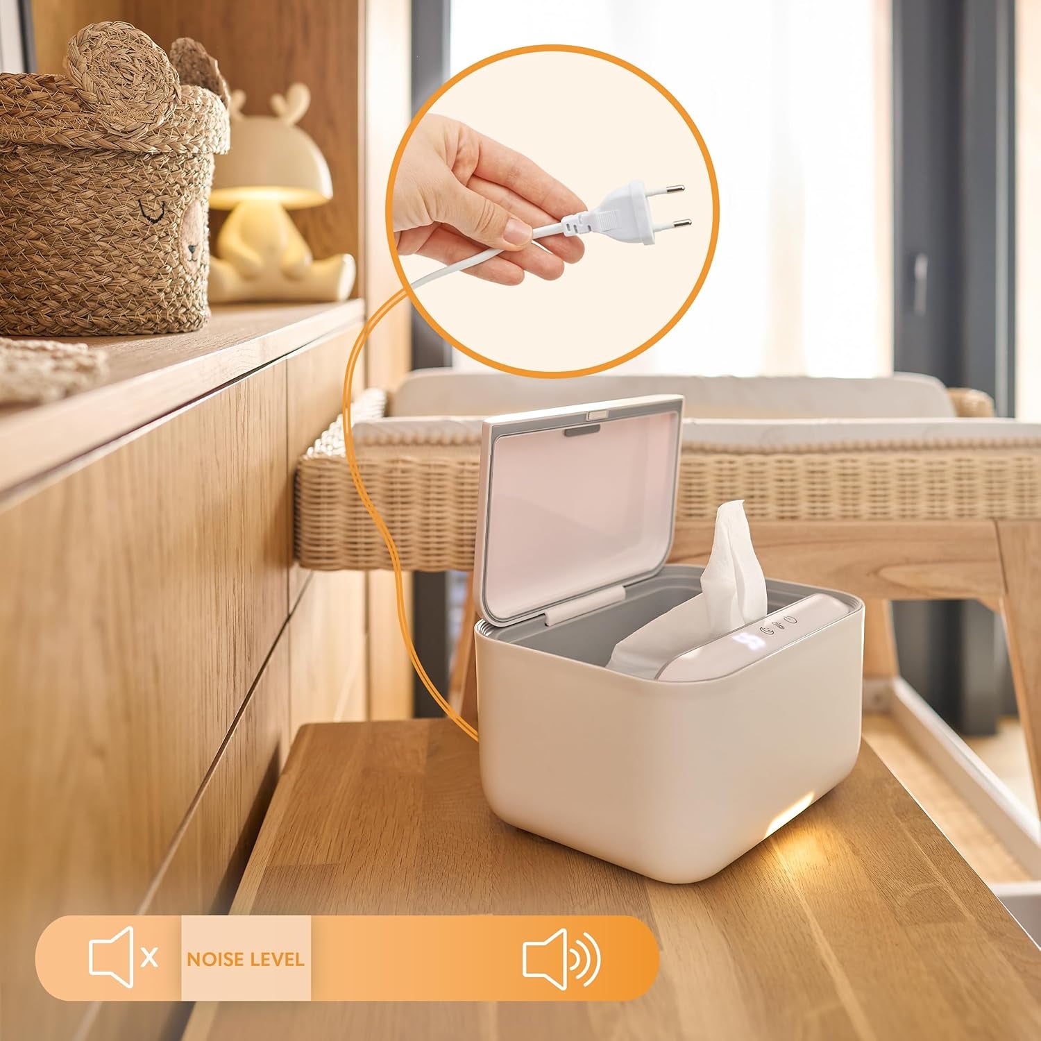 Lionelo BABYBLISS 20W Varmer til vådservietter og små håndklæder, 20W til babyer, indbygget natlys, 3 varmeindstillinger, touchpanel, holder servietterne fugtige