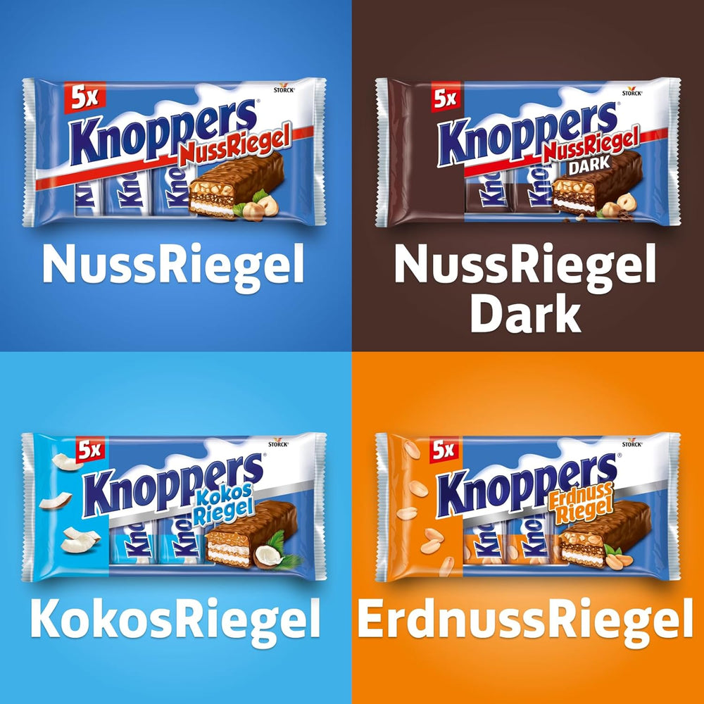 Knoppers Peanut Bar – 1 x 200 g (5 barer) – Mælkechokoladebar med peanutcreme, hakkede saltede peanuts, karamel og mælkechokolade