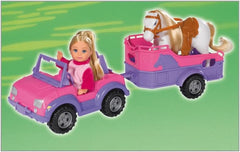 Simba 105737460 - Evi Love Evi Hestevogn med pink jeep, lilla heste- og ponyvedhæng, påklædningsdukke, 12 cm, til børn fra 3 år og opefter Dolls Naty Shop