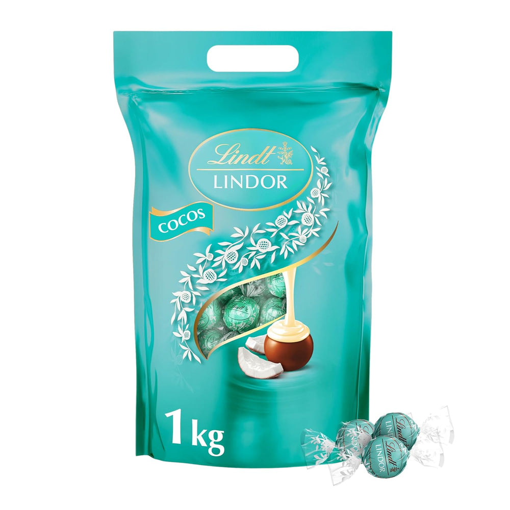 Lindt LINDOR Chokolade med Pistacie | 1 kg genlukkelig pose | ca. 80 mælkechokoladekugler med smeltet pistacie-cremefyld i munden | Bulkpakke, pralinegave