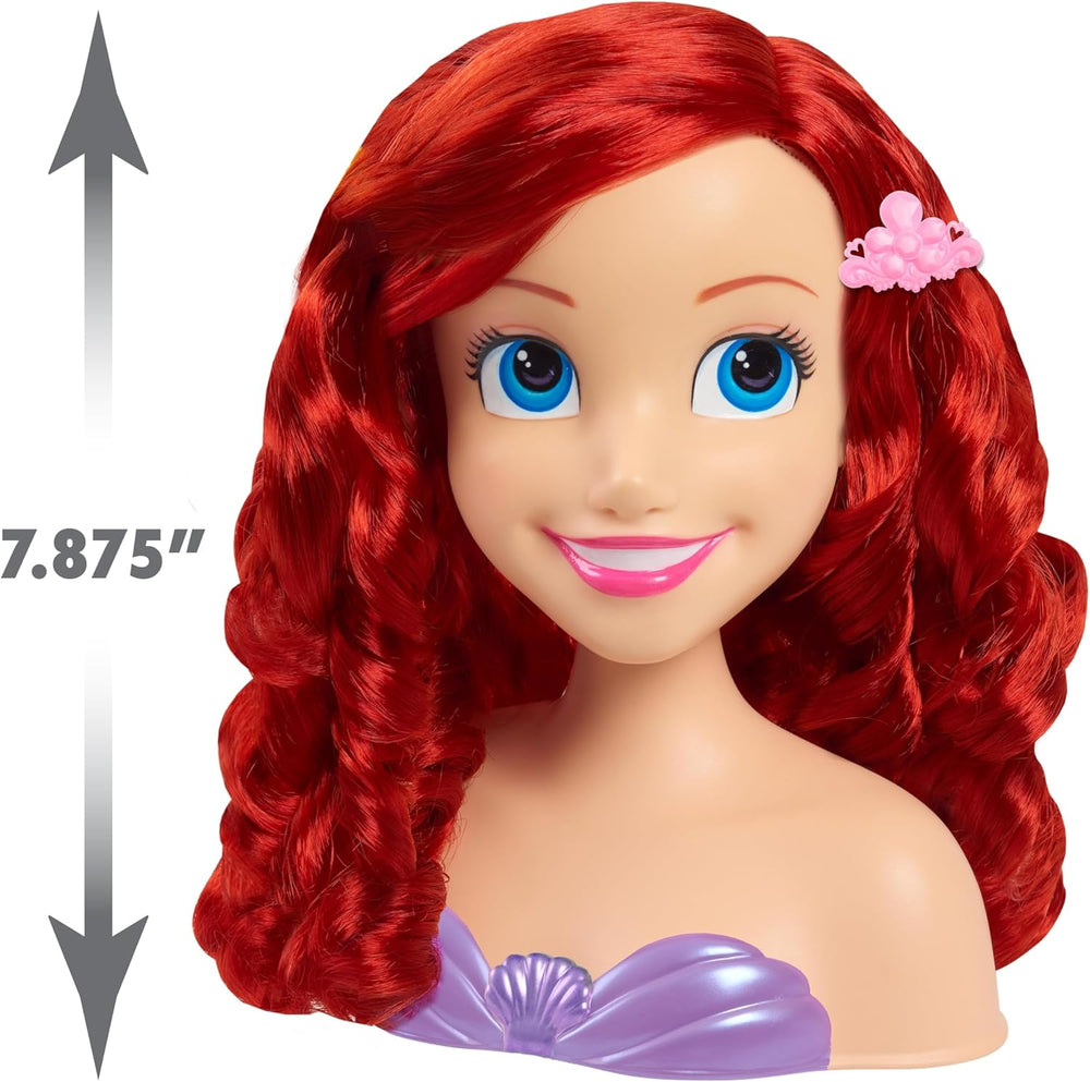 Cap de păr Ariel Just Play Disney Princess 20 cm cu accesorii, set de 7 piese, păr roșu, jucărie pentru copii de la 3 ani în sus