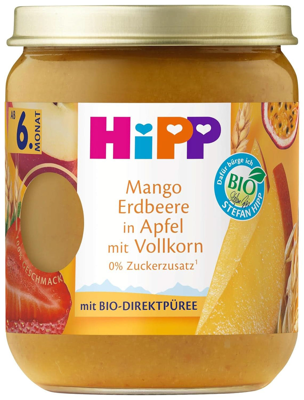 Hipp økologisk frugt og korn Mango Jordbær æblemos med fuldkorn, pakke med 6 (6X160G) Mor og barn Naty Shop