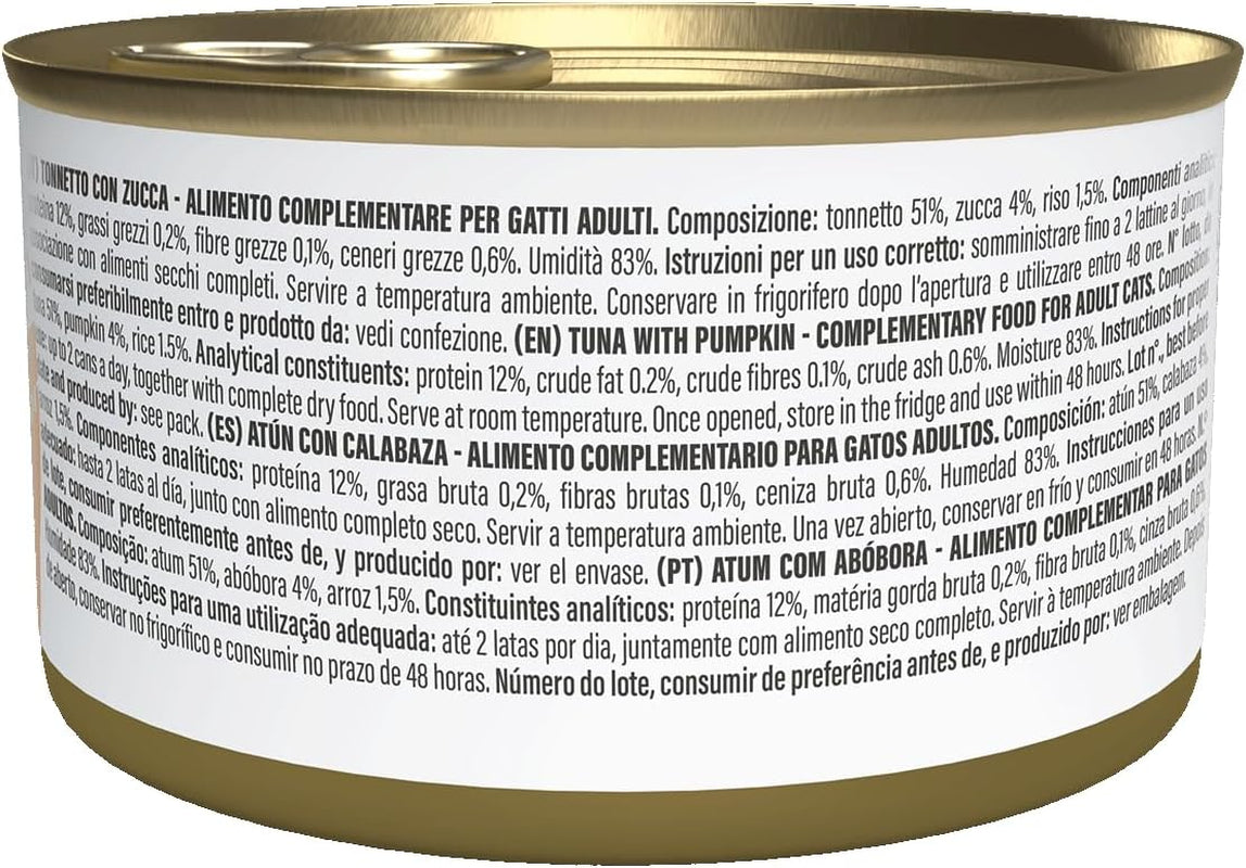 Ton cu dovleac în bulion, hrană umedă complementară pentru pisici, rețetă originală, 100% naturală, 12 conserve a câte 70g fiecare