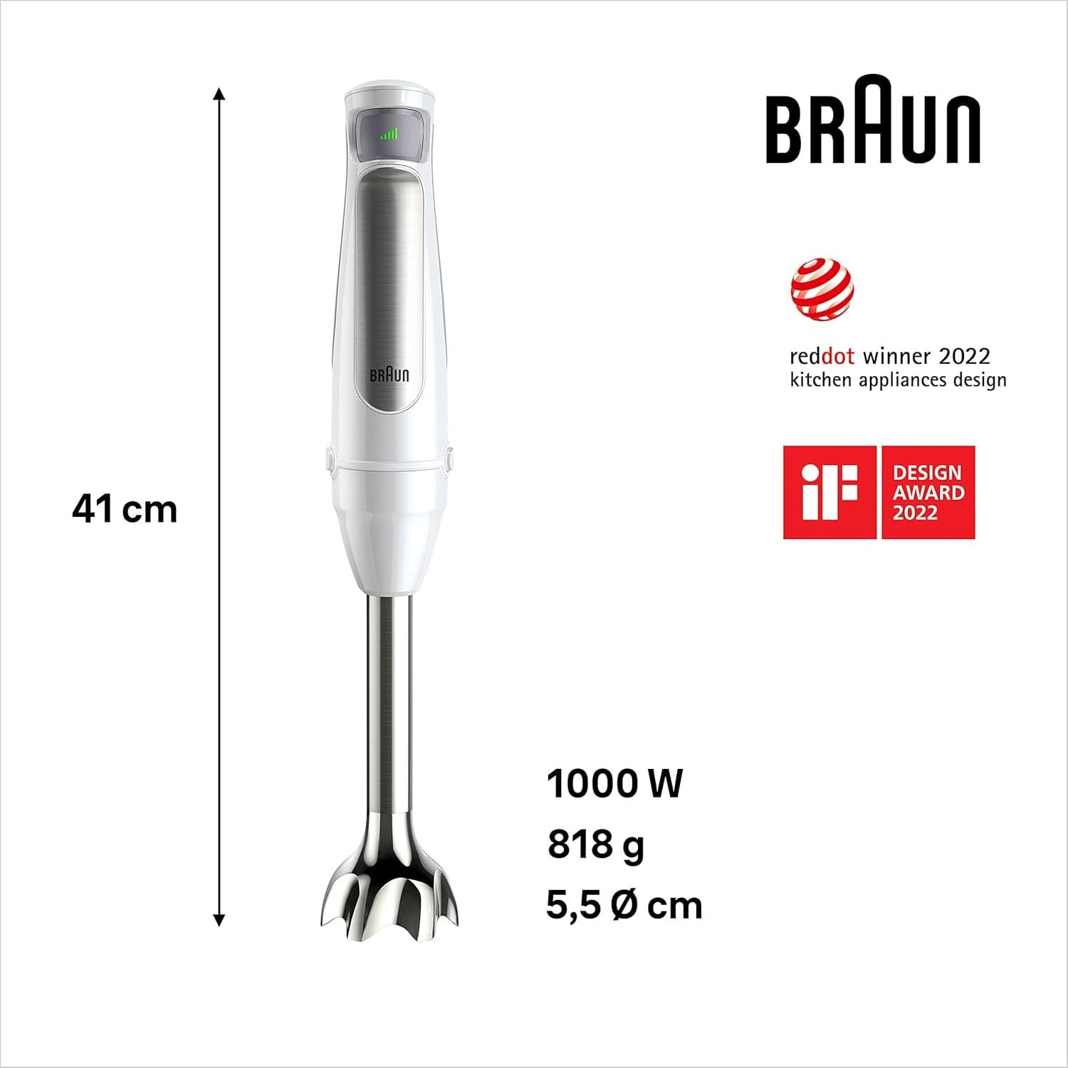 Braun Household Hogar Multiquick 7 Armmixer, Spritzschutz-Technologie, Spülmaschinenfest, Bpa-Freier Kunststoffbecher, MQ7000, 1000 W, Weiß Bucatarie Naty Shop