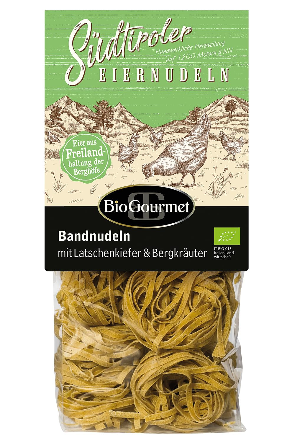 BioGourmet båndnudler med Schüttelbrot fra Sydtyrol (BGB) | Saltede ægnudler med smag og ægte pletter fra Sydtyrol | 1 x 250g Bio