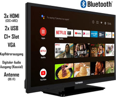 TELEFUNKEN XH24AN550MV Televizor de 24 inch/Smart TV cu Android (HD Ready, HDR, triplu tuner, 12 volți, Bluetooth) [2023]