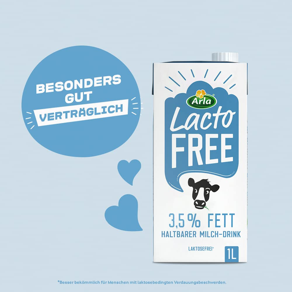 Arla LactoFREE Laktosefreie Haltbare Milch 3,5% fedt | 10 x 1L | dog Milchgeschmack, weniger süß | rig på calcium og vitamin B12