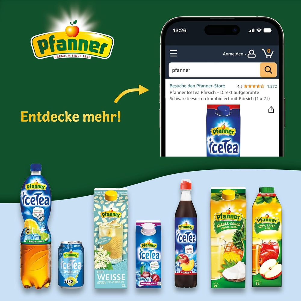 Pfanner Ceai rece cu lămâie albă și flori de soc – 2 L Tetra Pak - Ceai preparat direct cu suc de lămâie (pachet cu 6)