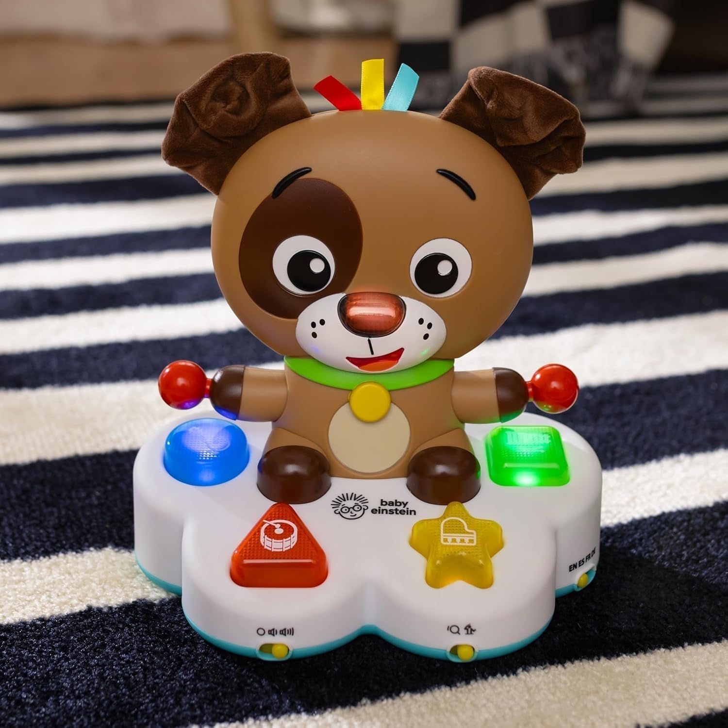 Baby Einstein, Jucărie de învățare muzicală Drum & Learn Dean - Jucărie multisenzorială pentru copii, 2 moduri de joc, culori, forme și instrumente, 50+ sunete, de la 6 luni Jucarii Bebe Naty Shop