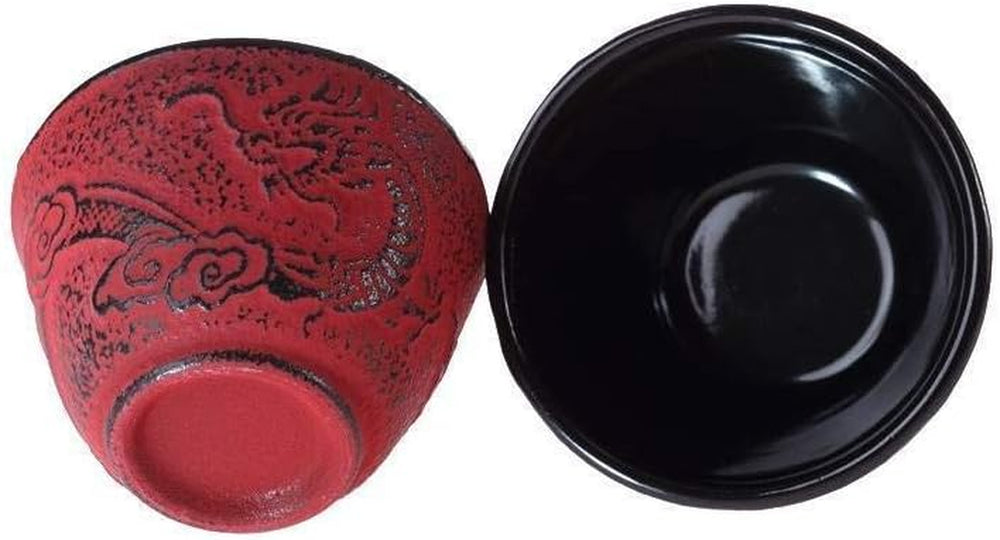 – Set de ceai Dragon Chinezesc – 1 ceainic, 4 cești din fontă și strecurătoare pentru ceai – Capacitate 0,8 l – Decor Japonez Asiatic – Idee de cadou pentru veselă japoneză – Culoare Roșu