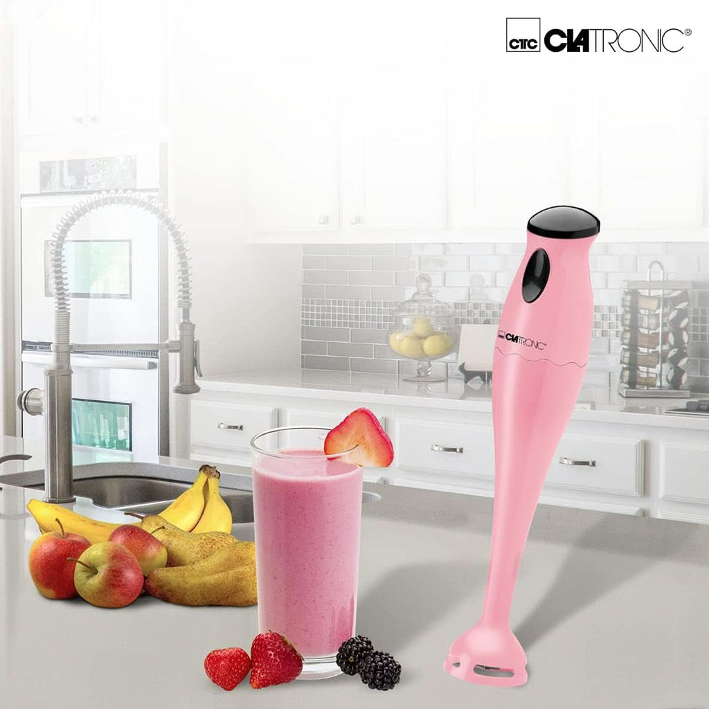 Clatronic Stabmixer/Pürierstab/Blender/Stab-Mixer/Stick/Mixstab SM 3577; Edelstahl-Schlagmesser; Für Smoothie, Kürbispüree, Babybrei, Milchshake; Mit Mixbehälter (500 Ml); 180 Watt; Pink Bucatarie Naty Shop
