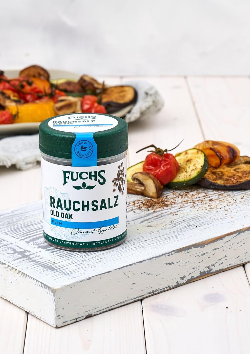 Fuchs Gewürze - Rauchsalz "Old Oak" - über Eichenholz geräuchert, rauchiger Gesmack für Grillfleisch oder Fisch - natürliche Ingrediens - 100 g i wiederverwendbarer, genbrugsbarer Dosis