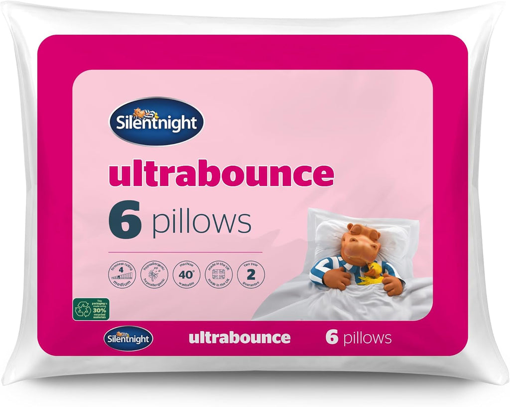 Pereche de perne de lux Silentnight Ultrabounce, microfibră, alb, pachet de 2, 2 Perne standard Naty Shop Luxos - Suport mediu 6 bucăți