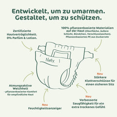 Naty BioEmbrace babybleer, str. 5 (11-25 kg) | 100% plantebaserede materialer, skånsomme mod huden | Åndbar blødhed, dermatologisk testet, fremragende absorption | 80 stk.