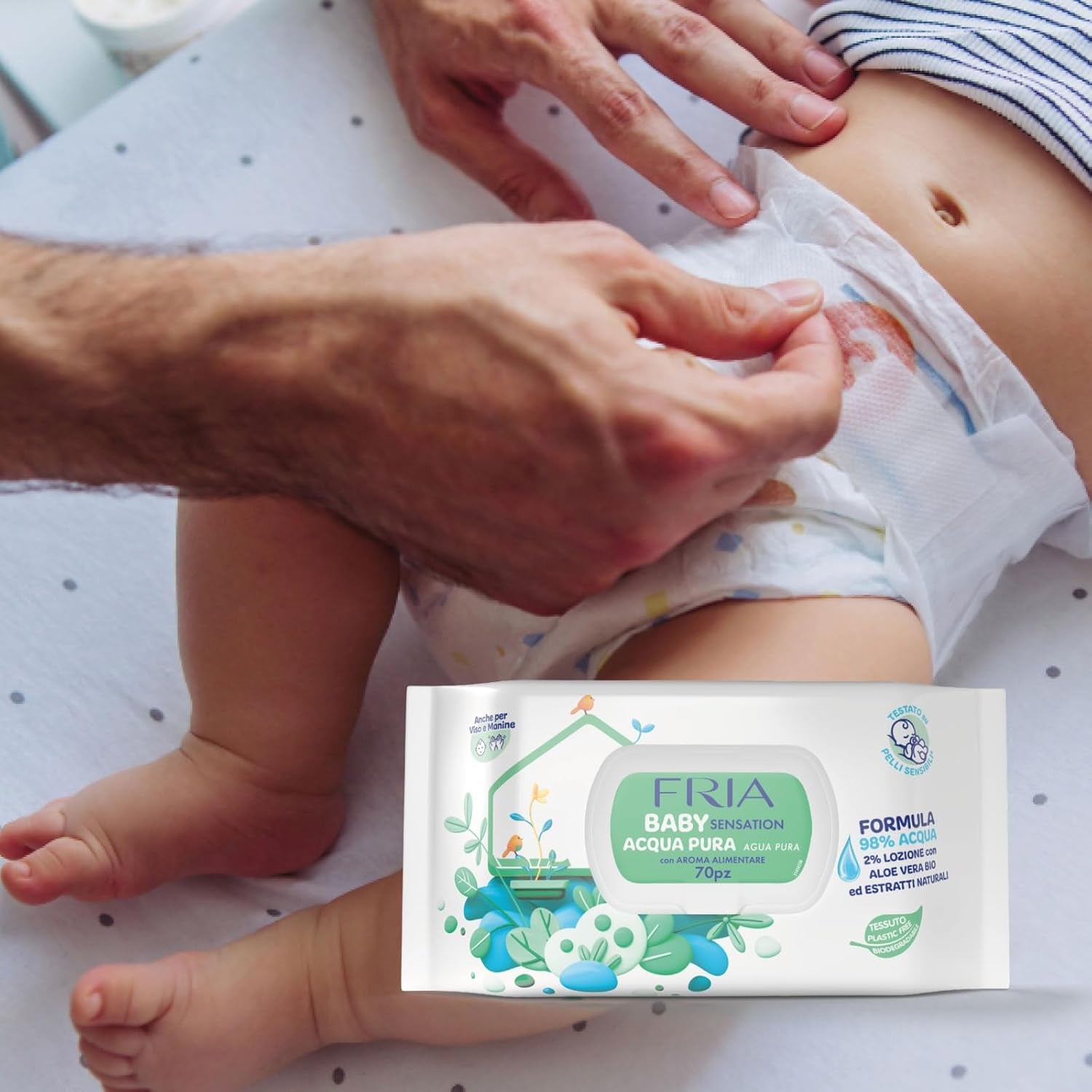 Baby Sensation Pure Water vådservietter, formuleret med 98 % renset vand til hudrensning, dermatologisk testet, økonomipakke med 840 servietter