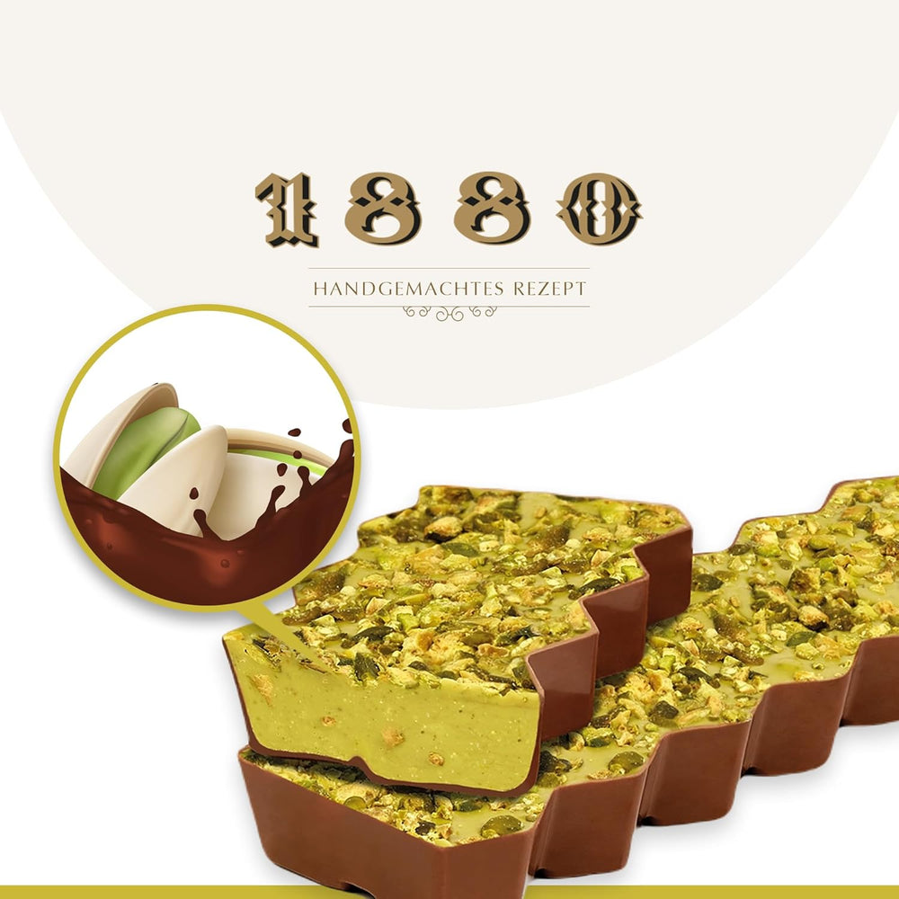 Håndværksmæssig chokolade pistacie turrón, 200g, cremet tekstur, overlegen kvalitet, fine ingredienser, autentisk smag, den dyreste turrón i verden