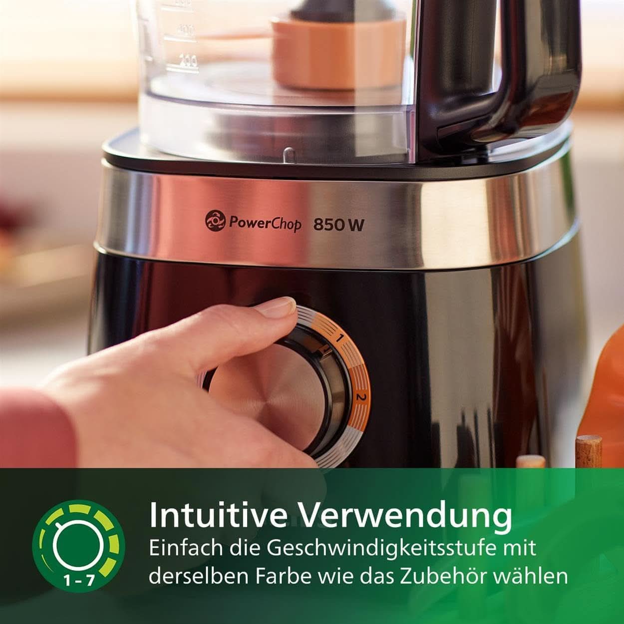 Philips Kompakte Küchenmaschine – 850W, 31 Funktioner, 2,1-Liter-Behälter, Powerchop, Edelstahlklinge (HR7530/10) Køkken Naty Shop