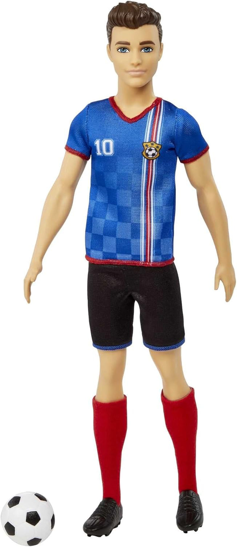 Barbie You Can Be Anything Serie, Ken Fußballspieler Puppe, Ken Puppe mit braunen Haaren, blaues Trikot, Fußball, 1x Ken Fußballspieler Puppe, Geschenk für Kinder, Spielzeug ab 3 Jahre, HCN15