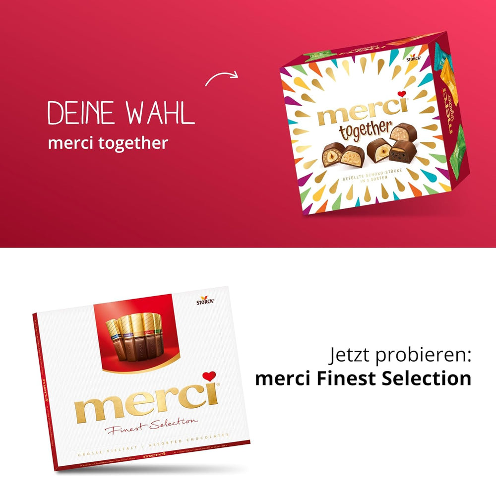 Merci Together - 1 x 175g - Fyldte chokolader i fem varianter med fin mælkechokolade - Chokoladepraliner til at dele og give som gaver