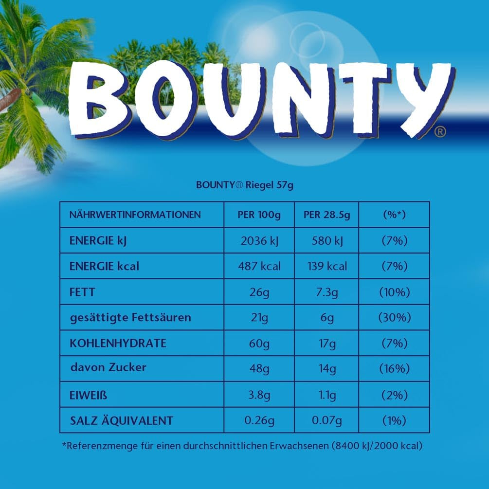 Bounty-chokoladestænger Kokoschokoladesmag 24 stænger i en pakke (24 x 57 g)