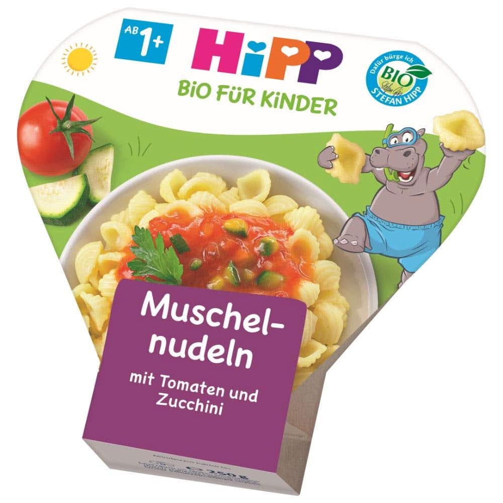 Hipp Shell pasta med tomater og økologisk zucchini, pakke med 6 stk (6 x 250 g) Mor og barn Naty Shop