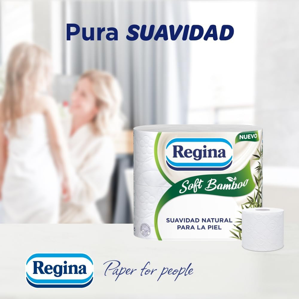 Hârtie igienică Regina Soft din bambus, 40 role, 3 straturi, 160 coli, Moliciune naturală pentru pielea ta, Hârtie igienică din fibre de bambus, Ambalaje din hârtie, Certificată Fsc