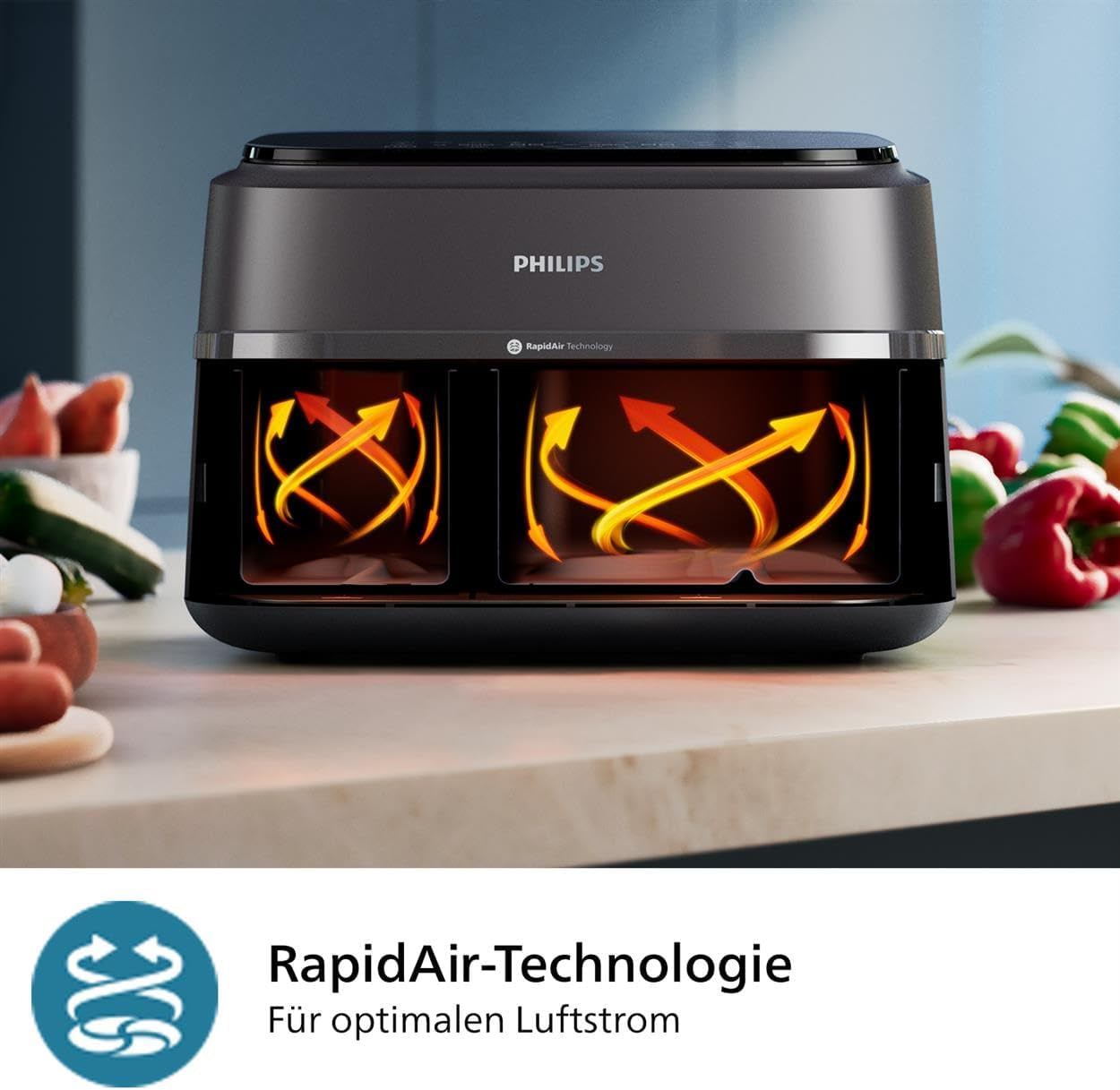 Philips Airfryer Dual Basket 3000 Series, 9L, 2 kurve, 2 fade klar på samme tid, Rapidair-teknologi plus varmluft Hvidevarer Naty Shop