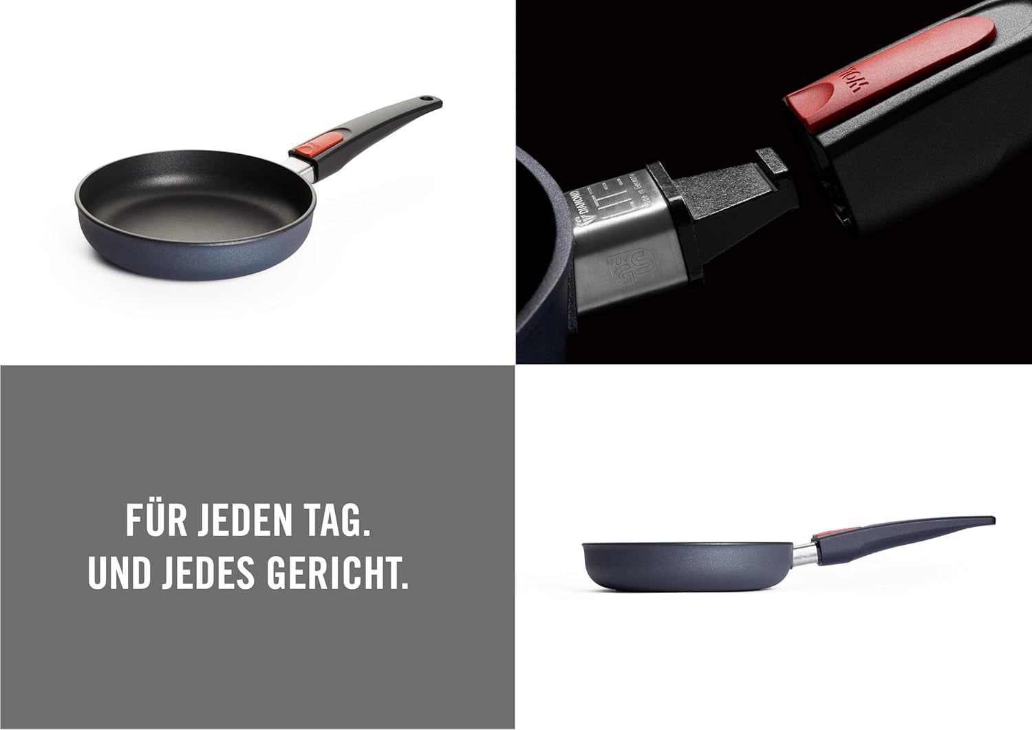 Woll Diamond Lite flad pande - Induktion -, Ø 20 Cm, 5 Cm højde, Med aftageligt håndtag - Velegnet til alle typer kogeplader, Støbt aluminium, Non-stick belægning Gryder og pander Naty Shop