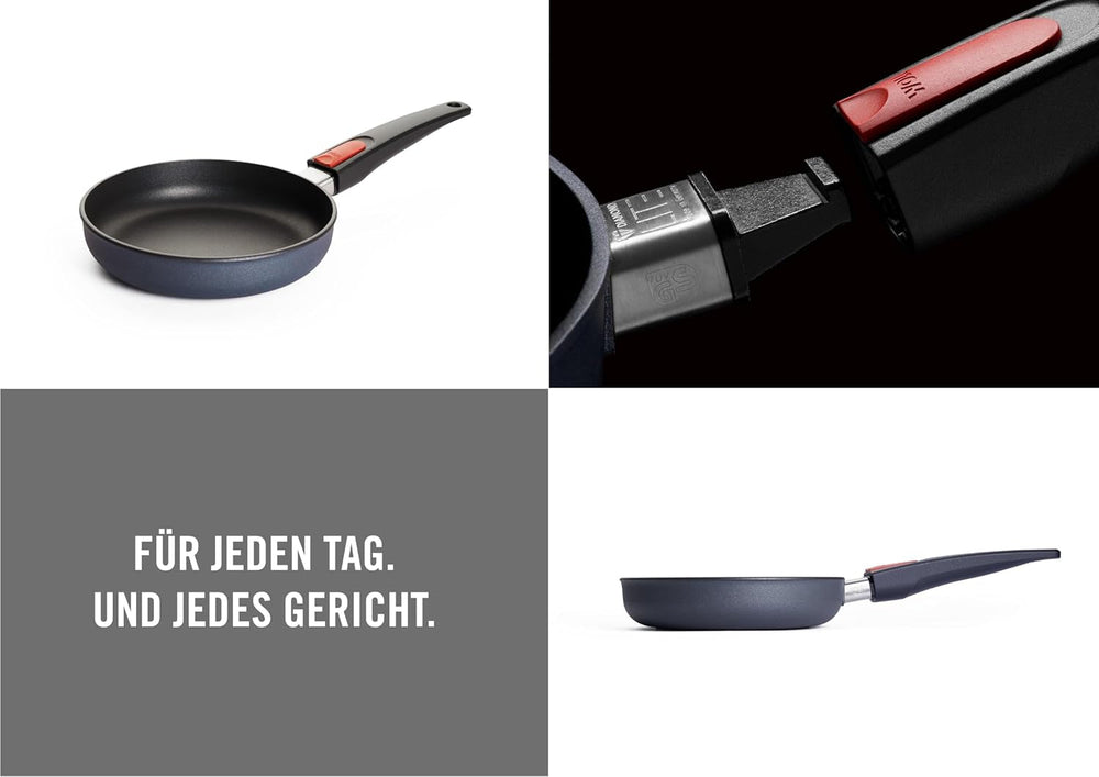 Woll Diamond Lite flad pande - Induktion -, Ø 20 Cm, 5 Cm højde, Med aftageligt håndtag - Velegnet til alle typer kogeplader, Støbt aluminium, Non-stick belægning Gryder og pander Naty Shop