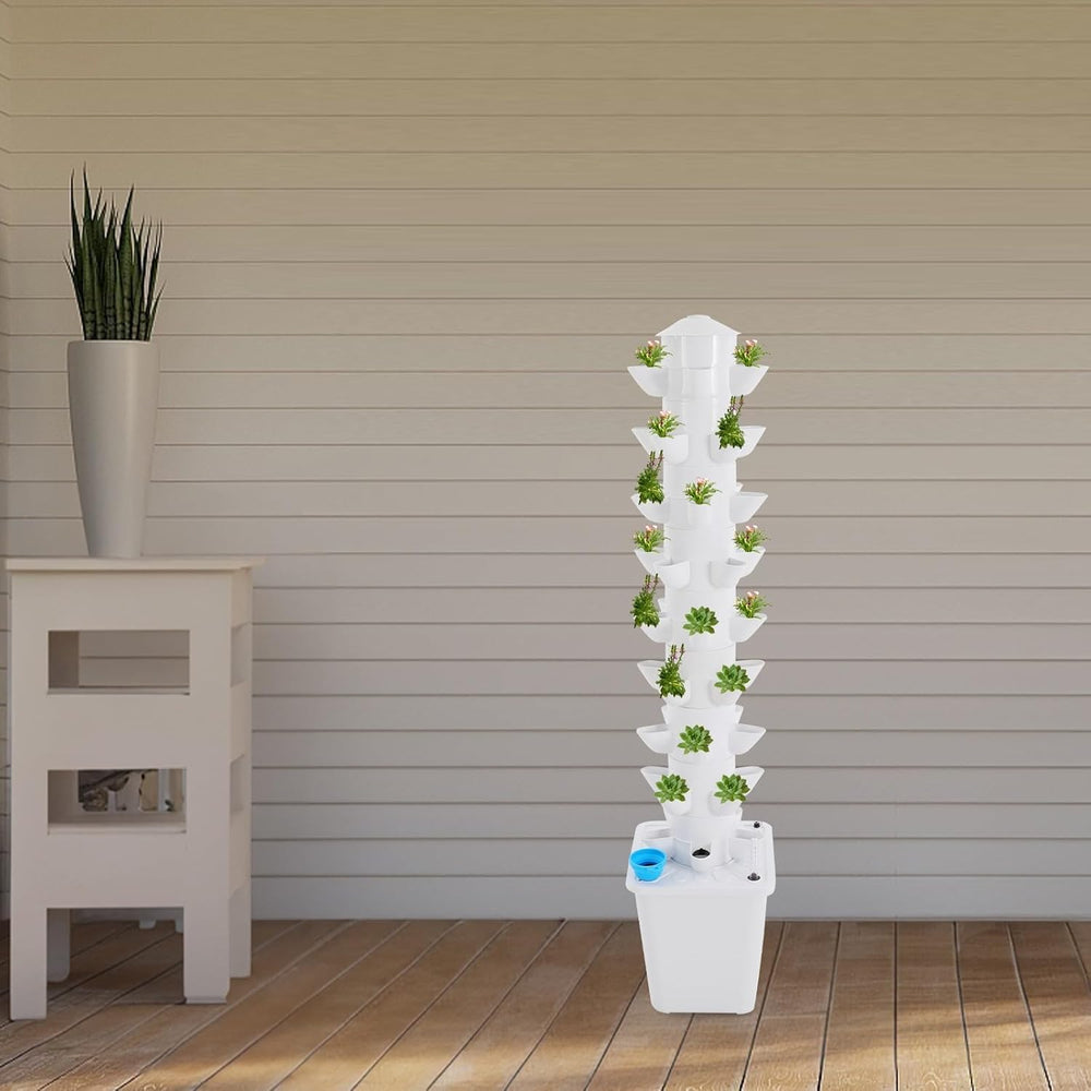 Hydroponic System Hydroponic Tower Indendørs Urtehave Hydroponisk dyrkningssystem med 45 plantesteder Vandpumpe Vandtank 20L Lodret til blomster og grøntsager