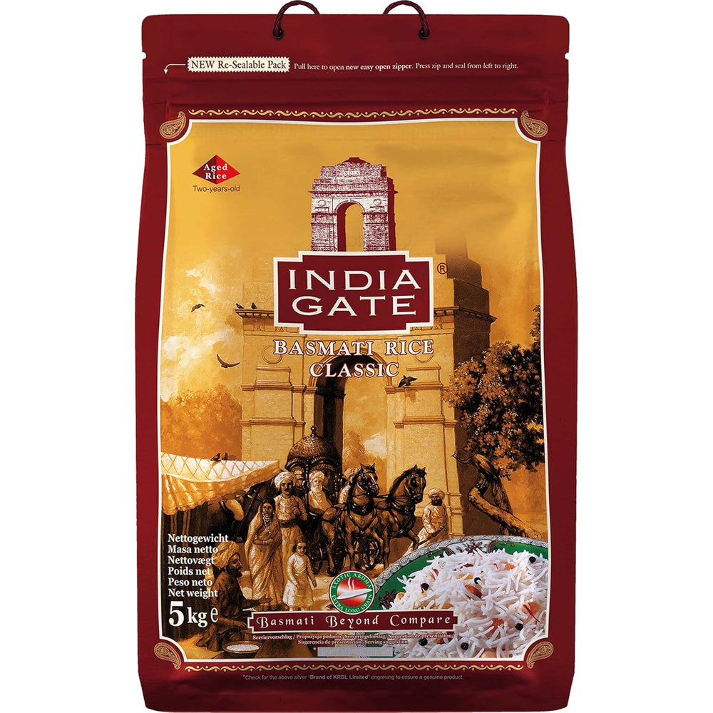 INDIA GATE Premium Basmatiris – Fin langkornet ris, aromatisk, fra Indien, fin langkornet (1 x 5 kg)