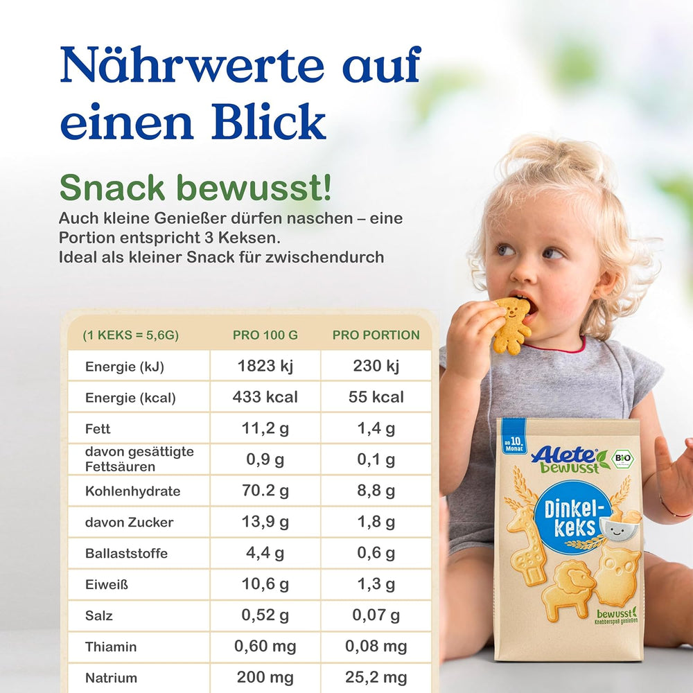 Alete Organic Crunchy Biscuits with Alac (4 x 125g) - Crunchy Alac Biscuits til babyer, palmeoliefri, fra 10 måneder