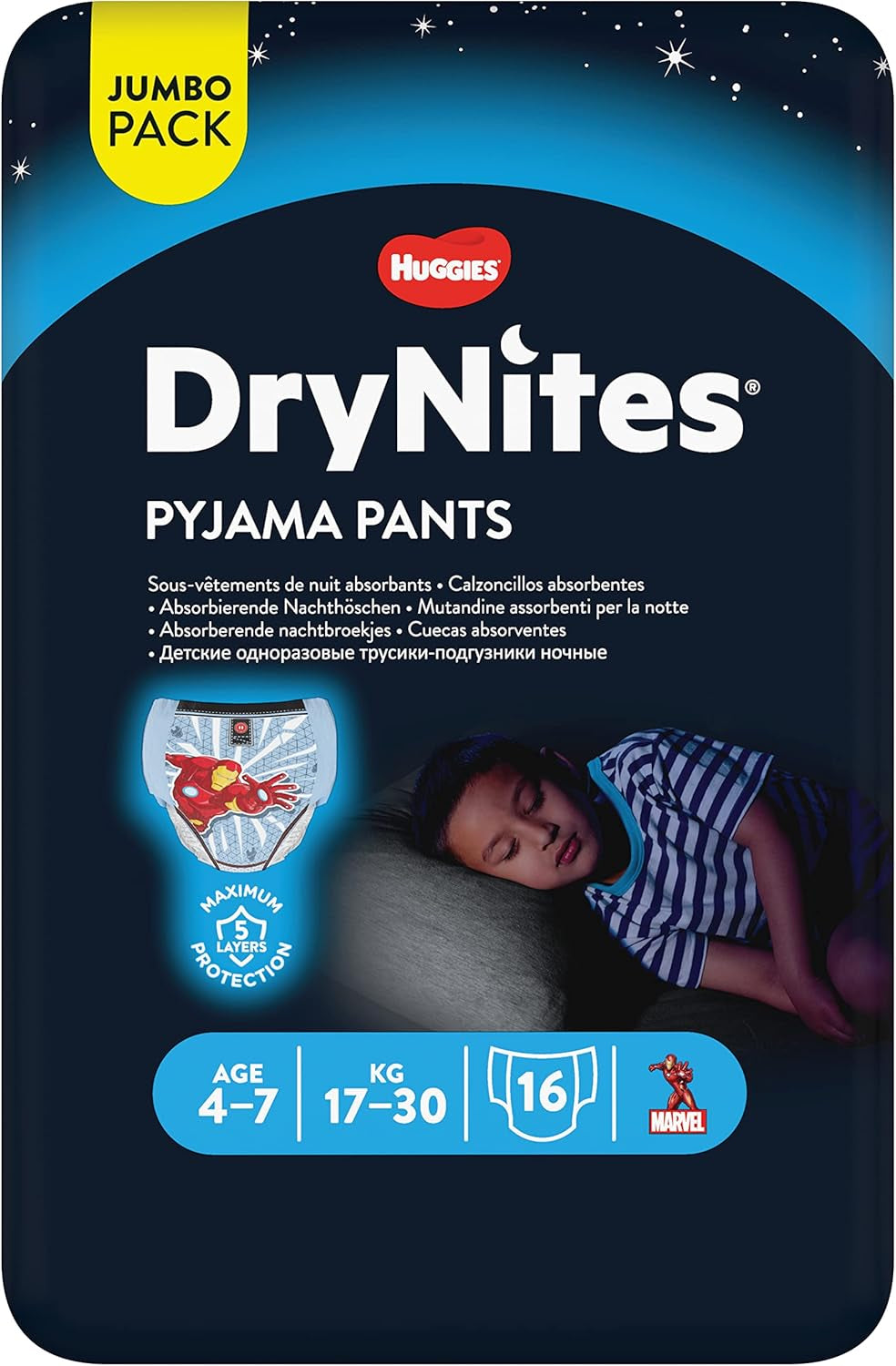 DryNites Absorberende sengevædningsbleer til drenge 4-7 år (17-30 kg), Jumbo månedlig pakke, 64