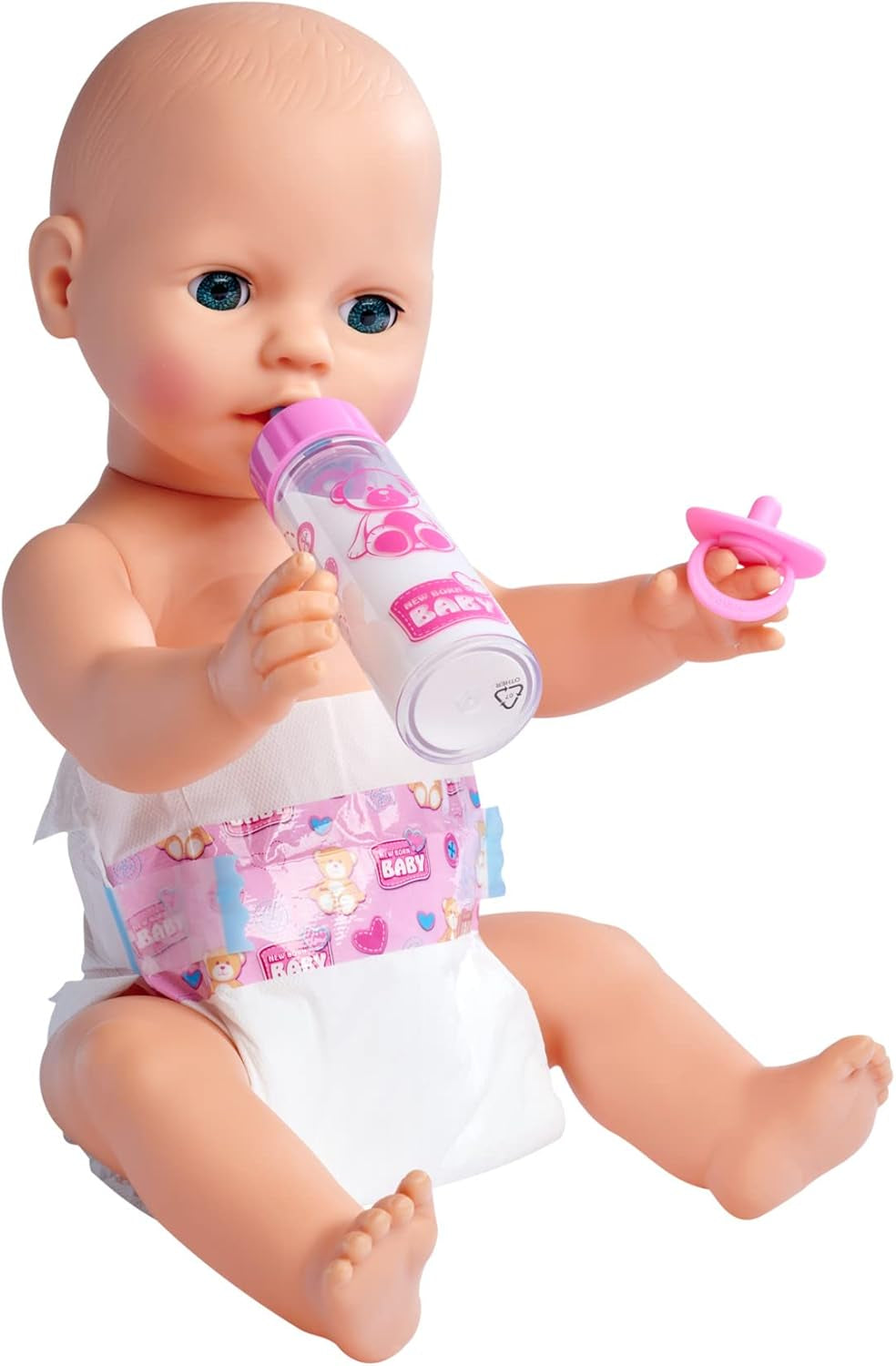 Simba 105562487 - New Born Baby First Ammesæt, dummy, ble og mælkeflaske med forsvindende indhold, til 38-43 cm dukker Naty Shop Dolls