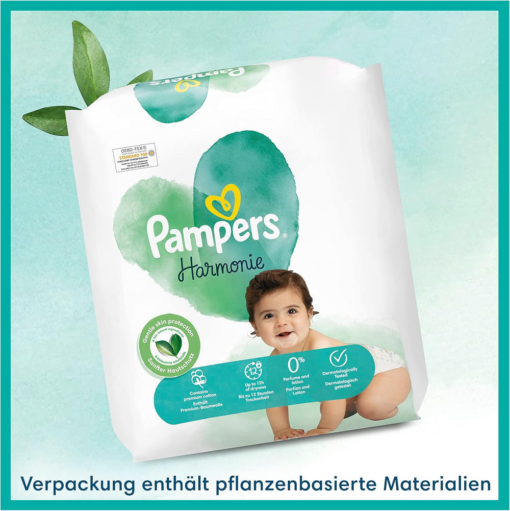 Pampers babybleer, størrelse 2 (4-8 kg), Harmony, Half Moon Box, skånsom hudbeskyttelse og urteingredienser, 240 Count