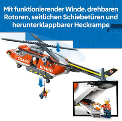 LEGO City Hubschrauber der Küstenwache - Spielzeug Einsatzfahrzeug - Modellbau mit Schiebetüren, Winde, 4 Minifiguren und Hai Figur - Geburtstagsgeschenk für Jungen ab 7 Jahren - 60503