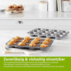 Muffinpande, non-stick, kulstofstål, pakke med 2, grå, 35 cm x 26,8 cm x 3 cm bradepander og bakker Naty Shop