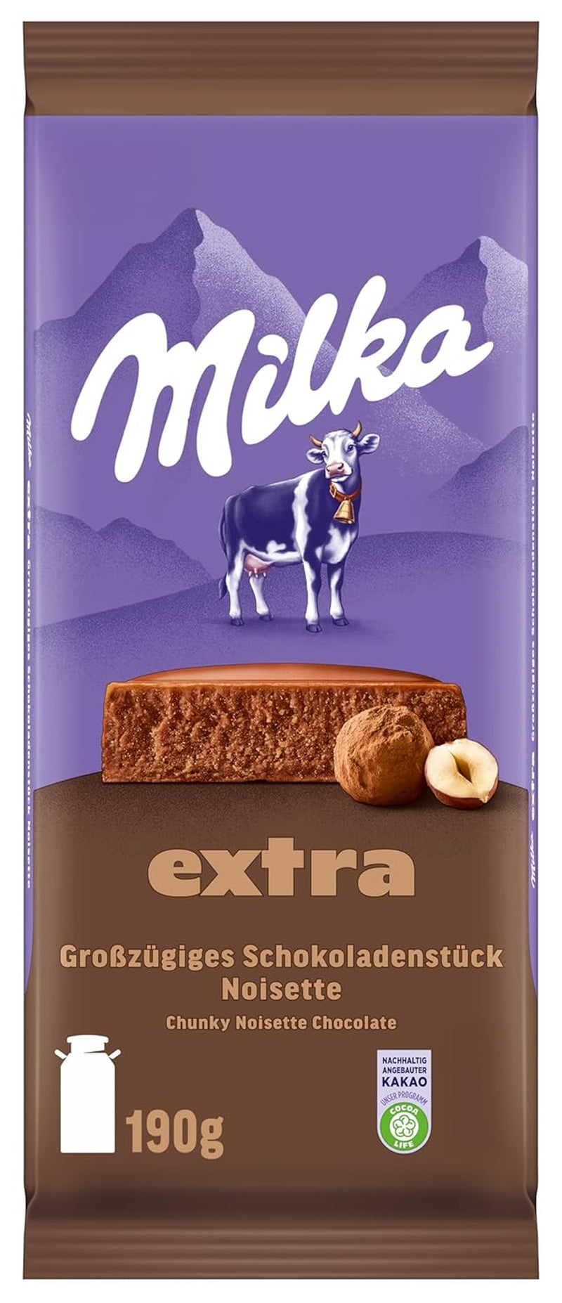 Milka Extra Noisette – Alpine mælkechokolade med delikat og cremet hasselnøddefyld – 15 x 190 g