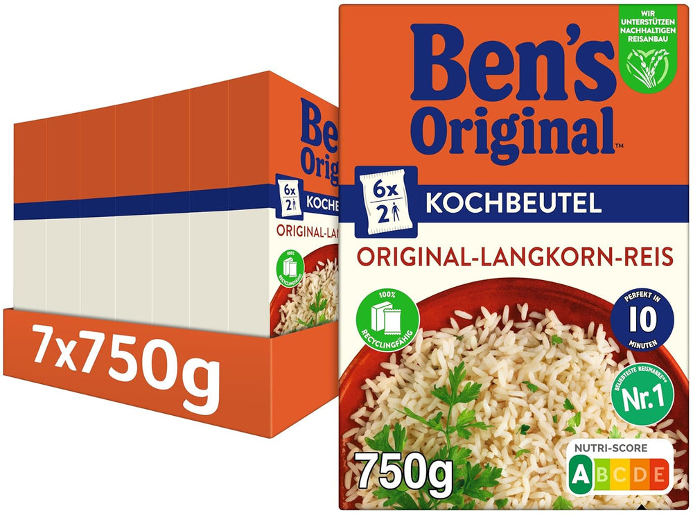 BEN'S ORIGINAL™ langkornet ris, kogt i pose, 10 minutter, 6 x 1 kg