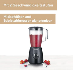 SEVERIN Standmixer Mit 1,5 L Mixbehälter Aus Tritan, Mixer Mit 2 Stufen og Pulse-Funktion, Leistungsstarker Küchenmixer Mit Edelstahlmesser, 600 W, Schwarz, SM 3707 Kitchen Naty Shop