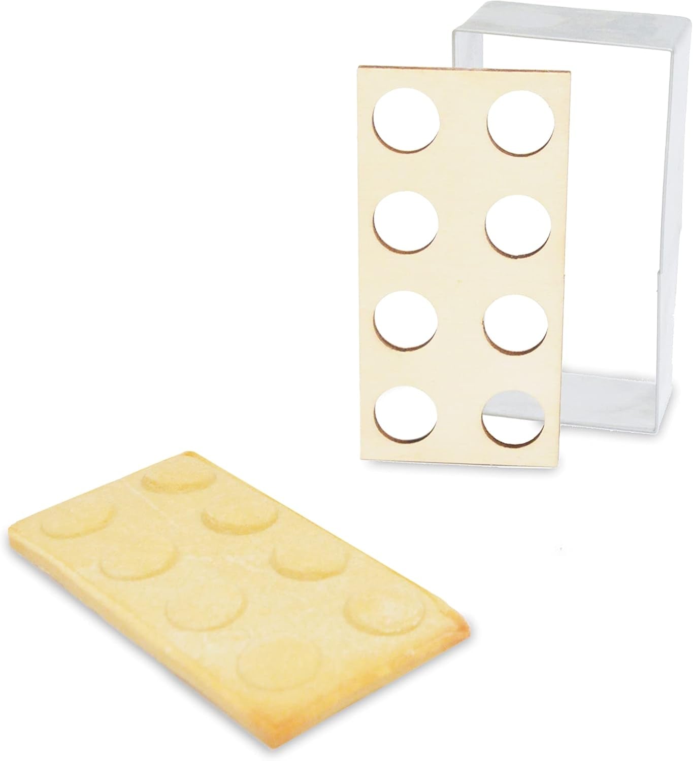 ScrapCooking – Set de tăietoare de biscuiți din lemn de cărămidă + instrumente de embosare – Formă de tăietor de biscuiți în relief din oțel inoxidabil – Accesoriu pentru matriță de copt, sablată, jucărie de construcție a torturilor – 2096