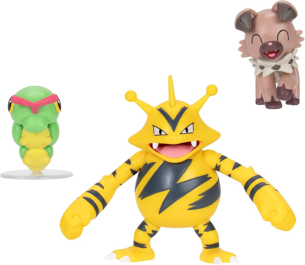 Pokémon PKW3892 - Set de figuri de luptă - Raupy, Wuffels, Elektek, Set oficial de figuri Action figures Naty Shop