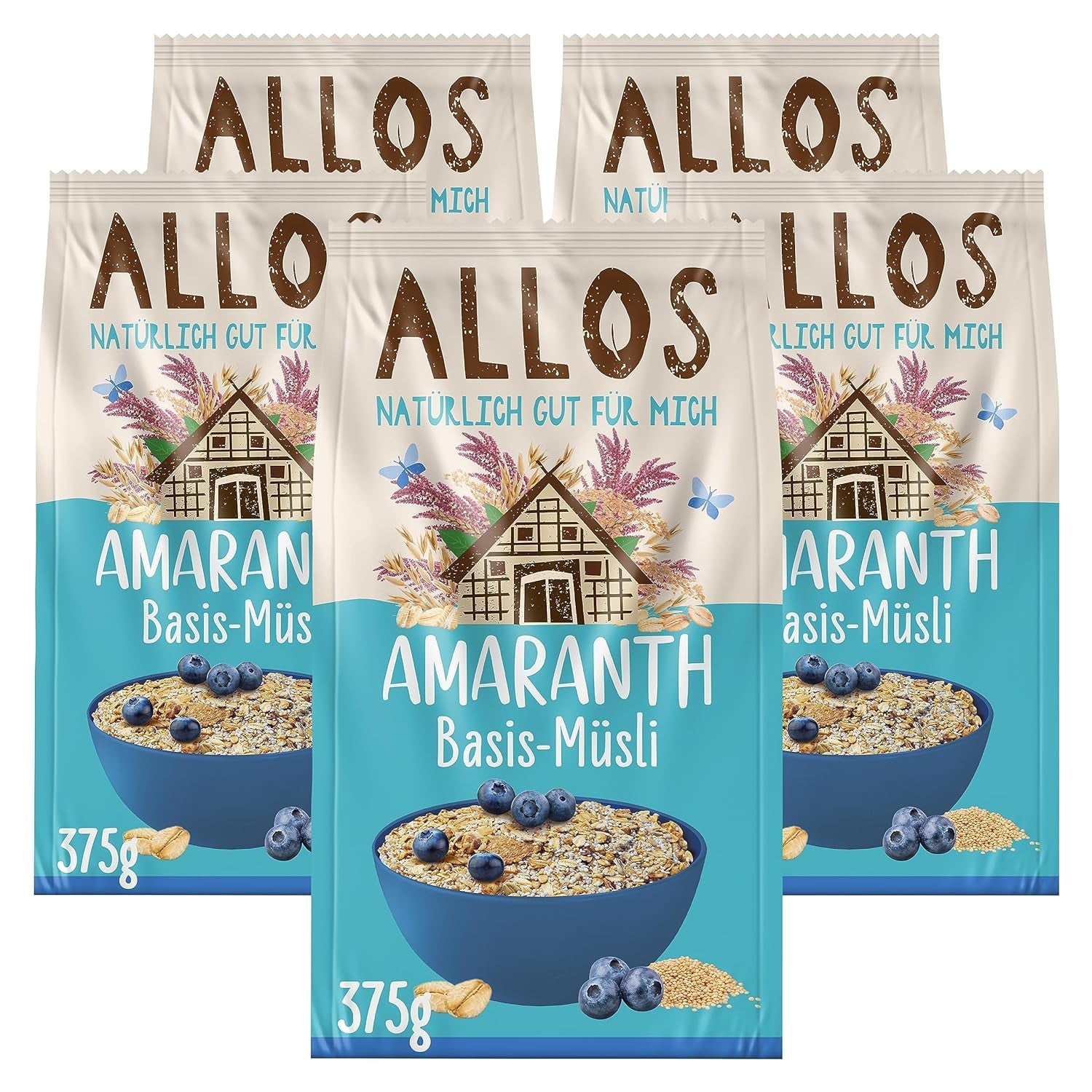 Allos usødet protein müsli | Økologisk müsli | Havregryn | Korn til morgenmad | Vegansk (5 x 450 g), 1 stk (pakke med 5)