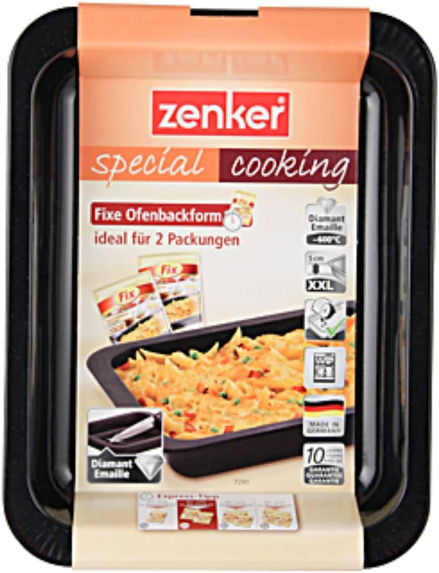 Zenker Ofenbackform (33 X 5 X 25 Cm) SPECIAL MADLAGNING, Rechteckige Auflaufform Mit Enamelle-Versiegelung, Backform Mit Extra Hohem Rand (Farbe: Schwarz), Menge: 1 Stück Forme og bakker til bagning Naty Shop